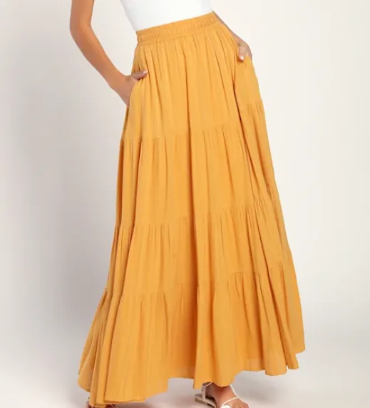 Embroidered Tiered Maxi Skirt